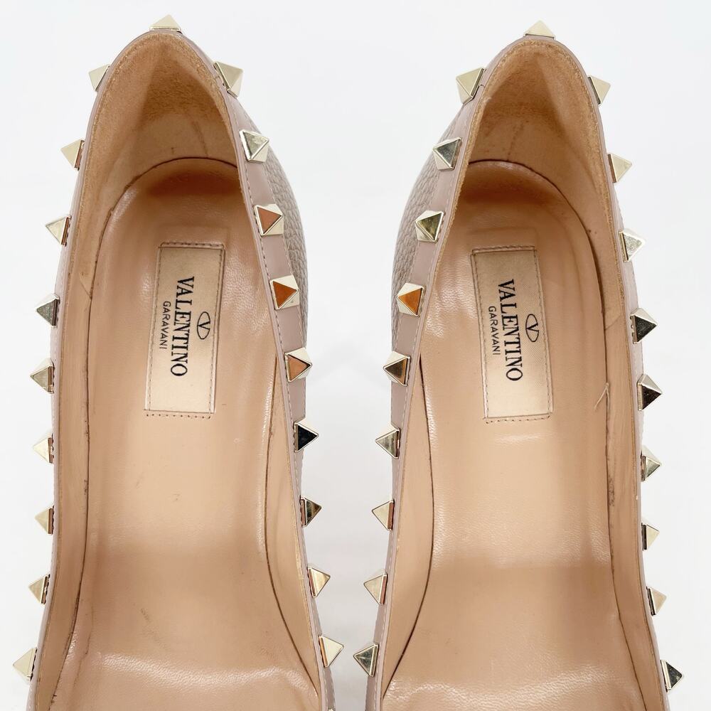 Valentino Garavani Metallic Pebbled Calfskin Rockstud Pointed Toe Pumps EU 37 - Picture 8 of 11